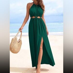 Green Cutout Halter Maxi Dress